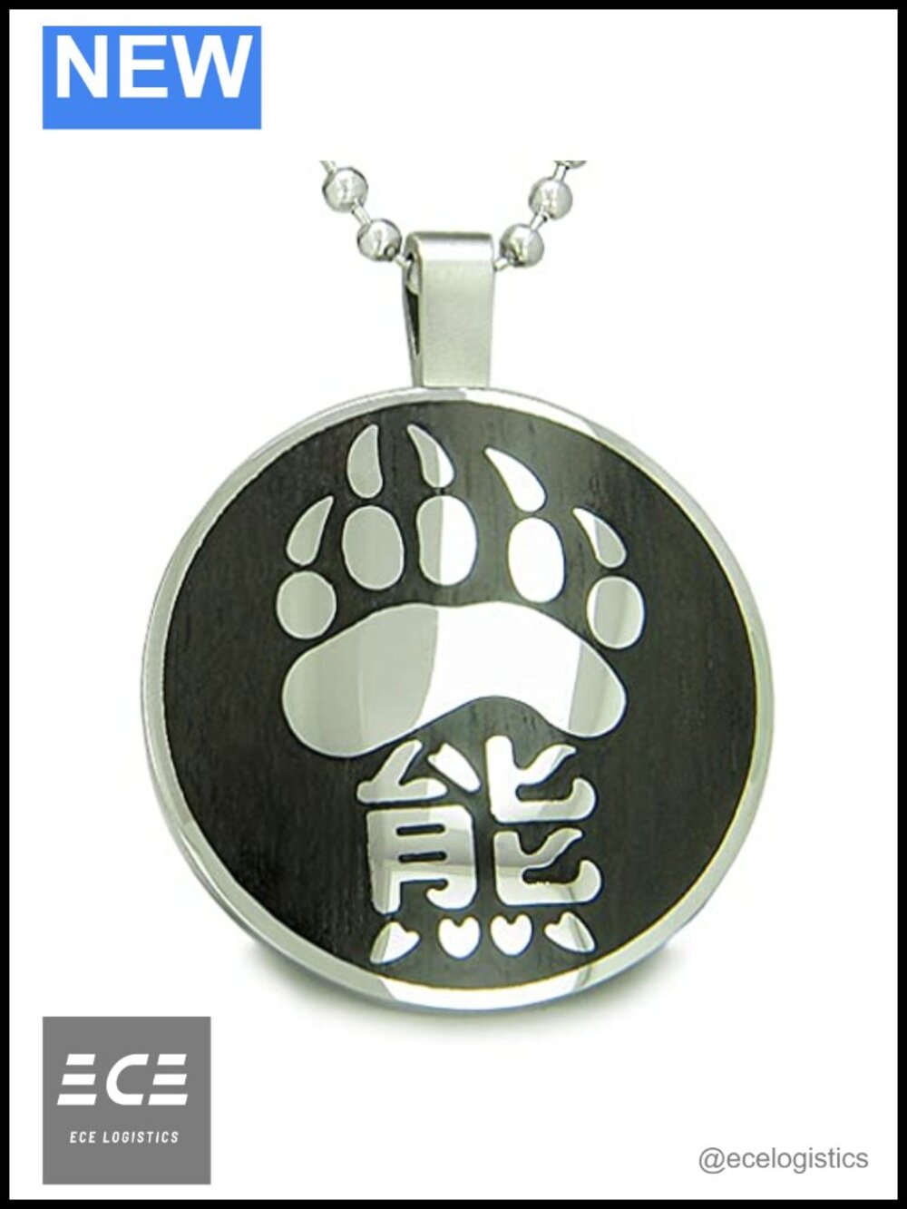 Handmade Bear Claw Pendant Necklace Wood Stainless Steel Amulet 18in Chain